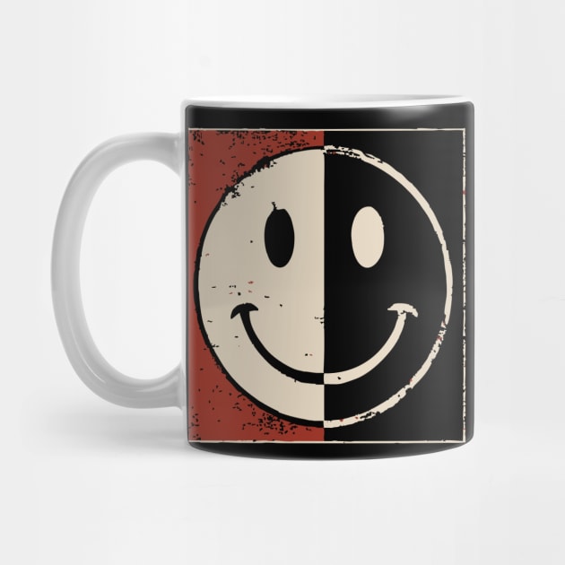 Split Smiley Face Retro Vintage Graphic Duality Symbol by TuncGK